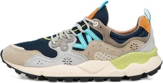 Flower Mountain Layered Design Sneakers with Turquoise and Orange Accents