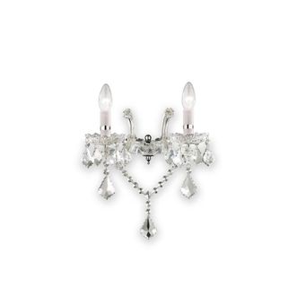 Netlighting Florian 2 Light Indoor Glass Candle Wall Light Chrome with Crystals E14 in Clear