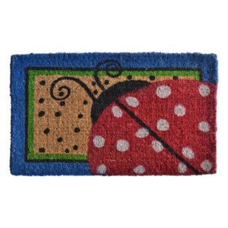 Imports Decor Ladybug Coir Door Mat with Polka Dot Design, Handwoven Coconut Fiber Doormat, Weather Resistant Indoor Outdoor Entrance Rug