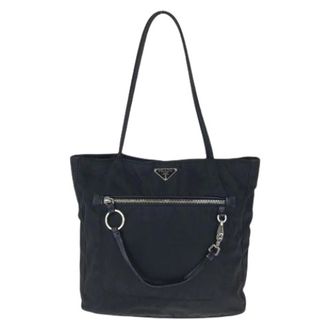Prada Pre-owned Tote Bags, female, Black, Size: ONE SIZE Pre-owned Tessuto Nylon Shoulder Bag