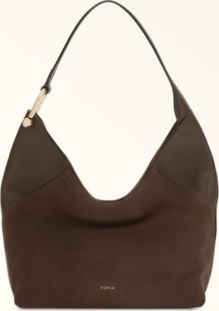 Furla Lara Shoulder Bag M Toni Mogano Brown Suede + Grained Calf Leather Woman