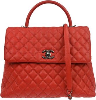 Chanel Coco Top Handle Bag Quilted Caviar Red Leather Handbag (Pre-Owned)