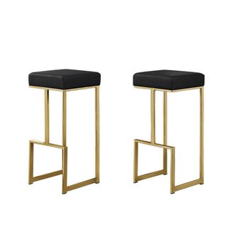 Best Master Furniture Dorrington Modern Faux Leather Backless Bar Stool in Black/Gold (Set of 2)