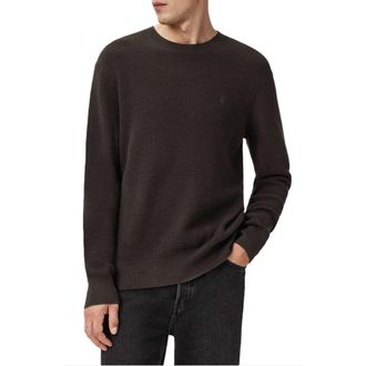 AllSaints Oversize Cotton & Wool Waffle Crewneck Sweater in Espresso Brown at Nordstrom, Size X-Large