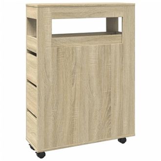 Berkfield Home Narrow Bathroom Cabinet with Wheels Sonoma Oak Engineered Wood in Light Tan