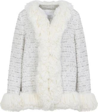 Giambattista Valli Jassen, Dames, Wit, S, Katoen, Getextureerde jas met imitatiebont en franjezoom
