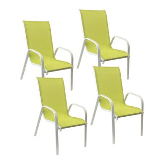 Happy Garden Pack De 4 Sillas Marbella En Textileno Verde Aluminio Blanco