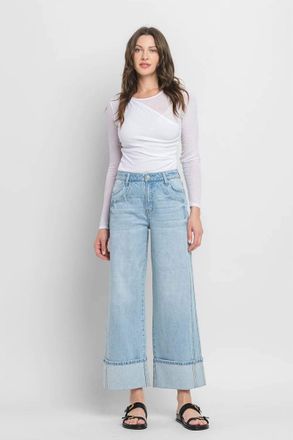 Flying Monkey Super High Rise Cuffed Jean In Light Blue