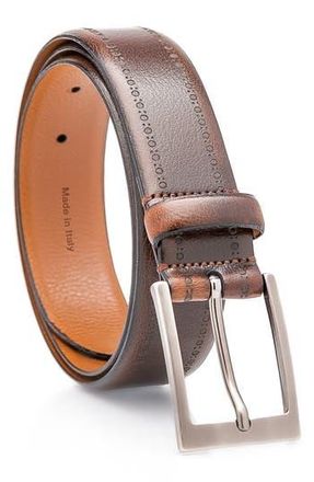 M Made in Italy Brogue Leather Belt in Brown at Nordstrom Rack, Size 32