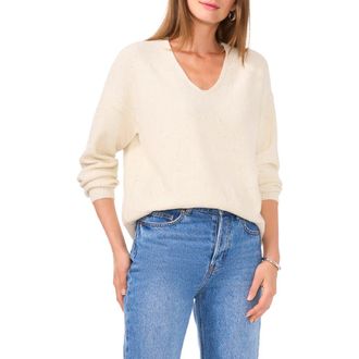 Vince Camuto Sequin Detail V-Neck Sweater in Cream Puff at Nordstrom Rack, Size Large