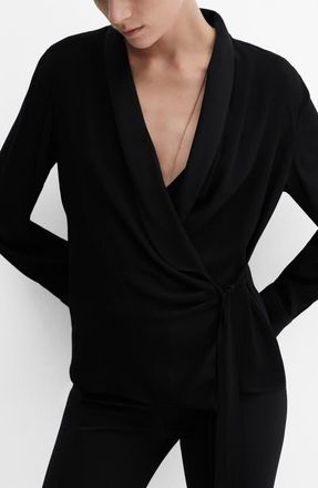 Mango Rider Wrap Shirt in Black at Nordstrom, Size 4