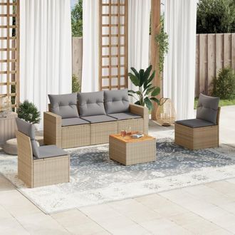 vidaXL Vidaxl - Juego De Sof&aacute;s Jard&iacute;n Con Cojines 6 Pzas Rat&aacute;n Sint&eacute;tico Beige