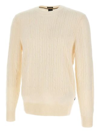 BOSS cable-knit crew-neck sweater - men - Virgin Wool/Cashmere - 3XL - Neutrals