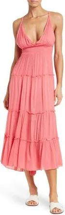 Boho Me Tie Back Tiered Cover-Up Maxi Dress in Watermelon at Nordstrom Rack, Size X-Small