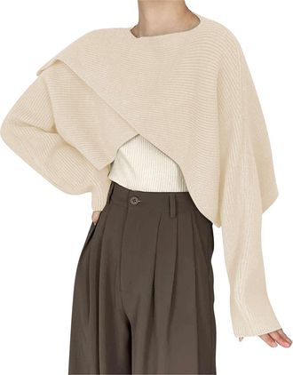 Generic Knit Jumpers for Lady Casual Xmas 2024 Winter Tops Sweaters for Women Trendy Crewneck Long Sleeve Color Block Sweater Tops Fall 2024 Chunky Cable Knit