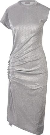 Paco Rabanne Zilver Lurex Gedrapeerde Midi Jurk - Dames - Casual kleedjes - Grijs - M - Kleedjes