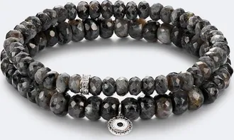 Sydney Evan Set of 2 14kt white gold beaded bracelets with diamonds and moonstones