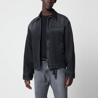 Prada Giacca con zip nera in denim effetto vintage