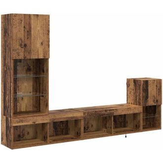 vidaXL TV Wall Units with LED Strip Lights Old Wood Engineered Wood vidaXL