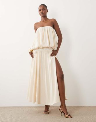 Asos abito maxi con top a fascia e gonna ampia a palloncino in avorio-Multicolore
