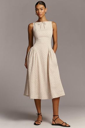 En Saison Blakely Boat-Neck Bow Midi Dress