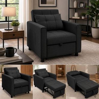 Alivio 3-In-1 Convertible Single Sofa Bed Chair with Pull-Out Sleeper in Black