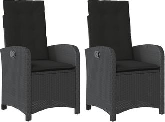 vidaXL Vidaxl - Sillones Reclinable Jard&iacute;n Cojines 2 Uds Rat&aacute;n Sint&eacute;tico Negro