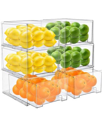 Sorbus Pack of 6 Clear Stackable Pull-Out Fridge Organizer Bins