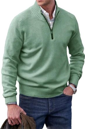 Generic Mens Cashmere Zipper Sweater Mens Fleece Thicker Sweater Half Zipper Turtleneck Pullover GN L