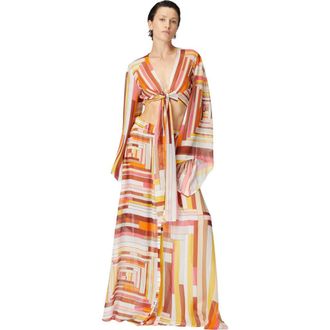 Missoni Printed Silk Crop Top With Wide Sleeves And Front Knot in Multicoloured at Nordstrom, Size 40 It