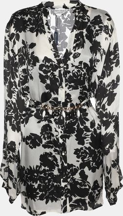 Marina Rinaldi White/black Printed Chiffon Long Sleeve Shirt