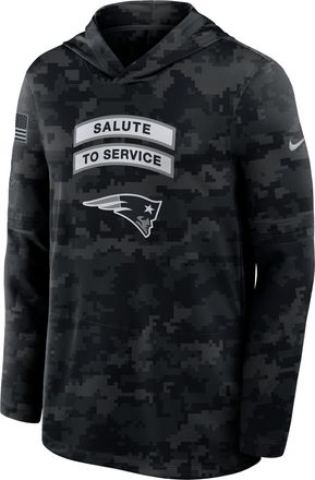 Nike New England Patriots Salute to Service Sideline Nike Mens Dri-FIT NFL Long-Sleeve Hooded Top in Black | 03B90ILOA2L-YUN