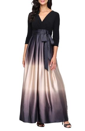 S.L. Fashions Jersey Bodice Ombr&eacute; Satin A-Line Gown in Blk/cha at Nordstrom, Size 14