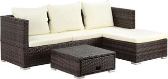 OUTSUNNY Rattan Garden Sofa Set Storage Table Wicker Patio Lounger 4-Seater Brown - Outsunny