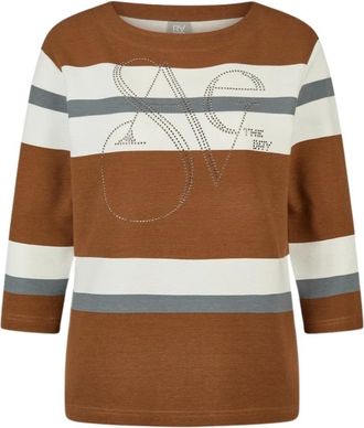 Rabe Gebreid shirt met ronde hals - Dames - Truien - Bruin - Maat: 2XL Katoen