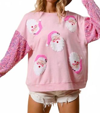 Bibi Sequin Sleeve Santa Sweatshirt In Pink