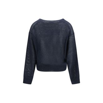 Brunello Cucinelli Womens Blue Linen T-Shirt