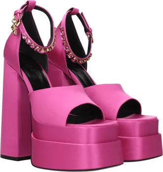 Versace Womens Pink Satin Platform Sandals