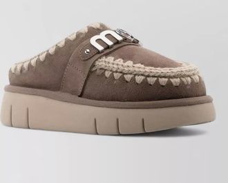 Mou sheepskin leather clog slippers