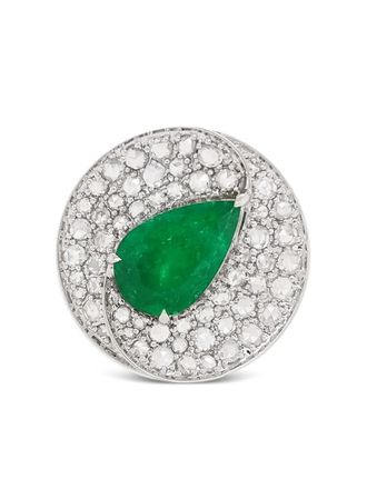 HYT Jewelry 18kt white gold emerald and diamond cocktail ring - Silver