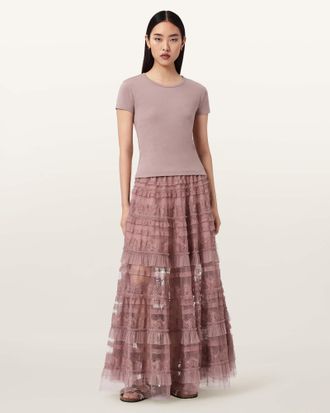 AllSaints Polyester Arlea Tulle Maxi Skirt, Size: UK 14/US 10