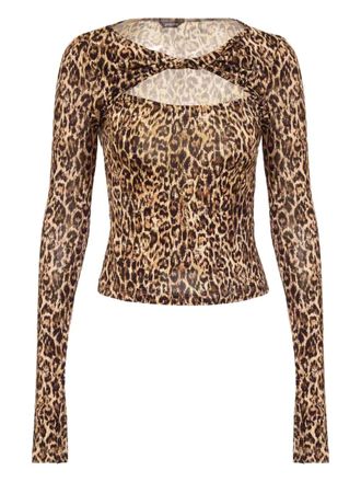 Just Cavalli Top met luipaardprint en gedraaid detail - Bruin