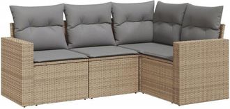 vidaXL Juego De Sof&aacute;s Jard&iacute;n Con Cojines 4 Pzas Rat&aacute;n Sint&eacute;tico Beige Vidaxl