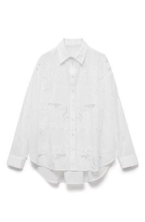 Mango Para Guipure Lace Cotton Button-Up Shirt in Off White at Nordstrom Rack, Size 8