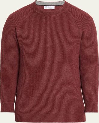 Brunello Cucinelli Mens Cashmere Rib Raglan-Sleeve Crewneck Sweater