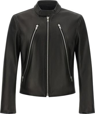 Maison Margiela 5-Ritssluiting Leren Jas - Heren - Leren en Su&egrave;de Jassen - Zwart - XS - Katoen - Jassen