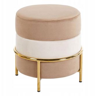 OEM Elegante Puf Estable De Terciopelo Con Estructura Dorada Color Beige Capuchino Furnitex