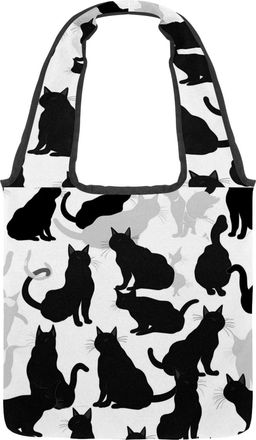 Generic Cats on a White Background Reversible Canvas Shoulder Tote - Double-Sided Print, 12oz Cotton, 27cm Drop, Fold-Flat Bag for Travel, Shopping, Street Ou