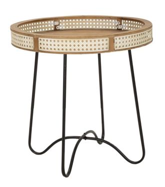 Mauro Ferretti Mesa de centro de madera marr&oacute;n y metal negro &oslash; 60x60,5 cm