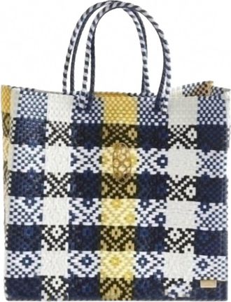 Lola's Bag Womens Medium Handmade Shoulder Strap Tote Bag In Blue/yellow
